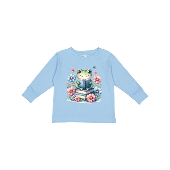 Inktastic Book Lover Reading Frog Librarian Girls Long Sleeve Toddler T-Shirt