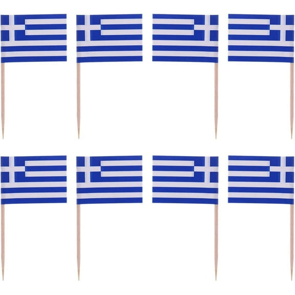100pcs Greece Flag Greek Cupcake Toppers Picks Wooden Mini Stick Toothpick Flags Cocktail Picks Desert Fruit Picks for World Country Sports Party