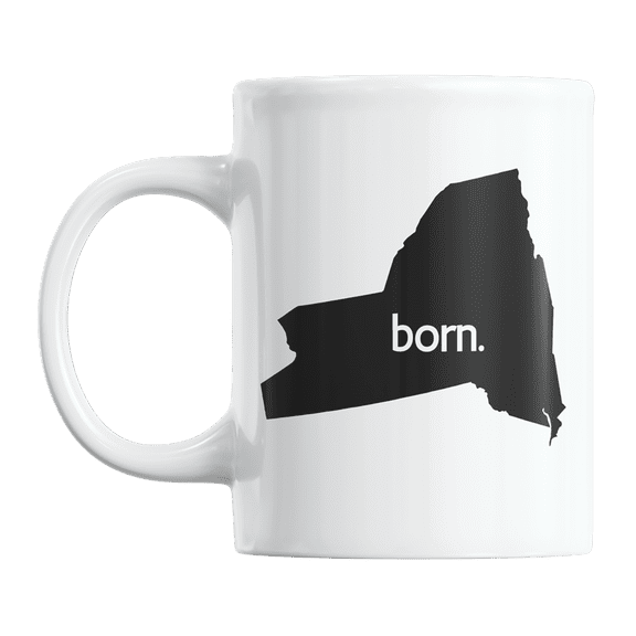 New York Born & NY USA State Map Outline, US Citizen Coffee & Tea Mug Cup (11oz)