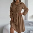 thumbnail image 6 of MaFYtyTPR Clothes Dresses for Women 2025 Women's Fall/Winter Dressy Casual Button Tied Waist Long Sleeved Solid Color Lapel Dress Khaki L, 6 of 8