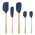 thumbnail image 4 of Tovolo Silicone Spatula with Wooden Handle Set of 5 Piece Silicone Kitchen Utensil Set Spoonula Jar Scraper Mini Spatula and Spoonula for Cooking Baking Mixing Folding Deep Indigo, 4 of 6