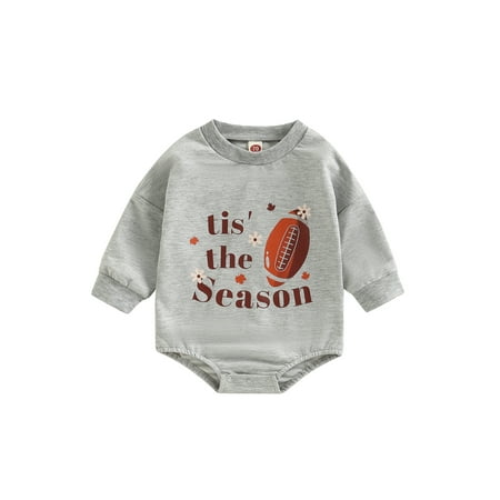 

jaweiwi Infant Baby Spring Autumn Jumpsuit Rugby Letter Print Long Sleeve Round Neck Snap Closure Romper for Boys Girls Size 0 6 12 18 24 M