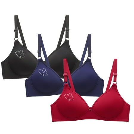 Blczomt Womens Bras Clearance Under $10 Balconette No Underwire Love Print Red Comfort Bralettes Bra 3PC