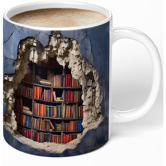 Library Bookshelf Mug, Book Lovers Coffee Mug, Cool Bookish Gifts for Readers, Unique Ceramic Mug, Dishwasher Microwave Safe, Novelty Gifts for Christmas Birthday Men Women Friends,11oz
