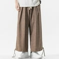 thumbnail image 2 of BXINGOHAI Men's Big And Tall Baggy Pants Cotton Linen Breathable Pants Solid Elastic Waistband Pants Athletic Running Pants With Pocket Drawstring Coffee,L, 2 of 5