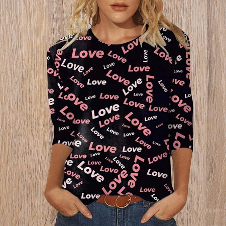 

Hvyesh Sweatshirt for Women Valentine Day Printed Sweatshirt Crewneck Casual Lightweight Long Sleeve Pullover Sweater Top Black shirts for women S