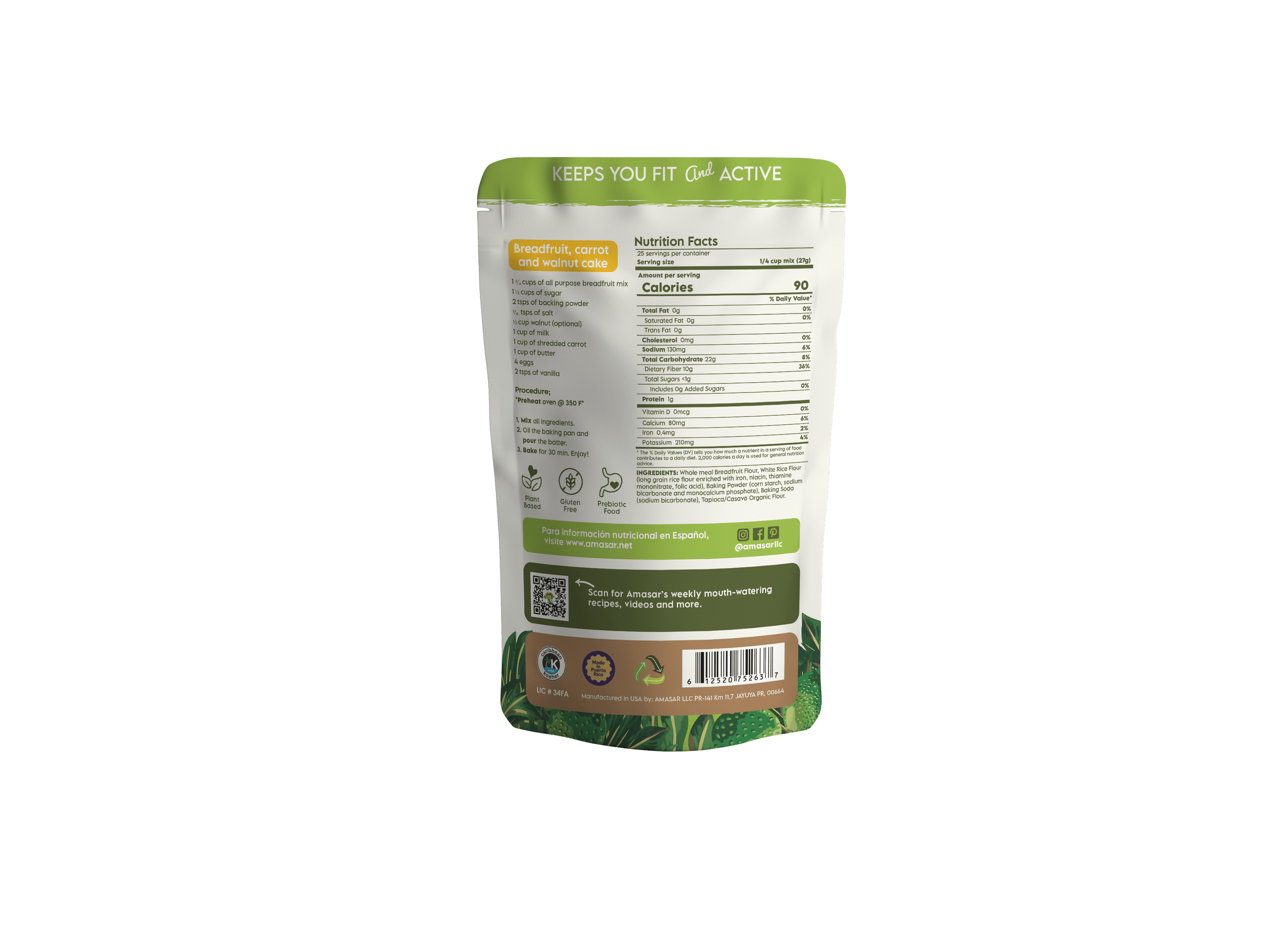 (2 pack) Amasar All Purpose Breadfruit Mix Powder Flour 24oz Individual Bag Gluten Free No Sugar Added