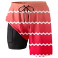 thumbnail image 4 of Men Swim Trunk Batik Gradient Stripes Quick-Dry Lightweight 2 In 1 4-Way Stretch Bathing Suit Watermelon Red XL, 4 of 4