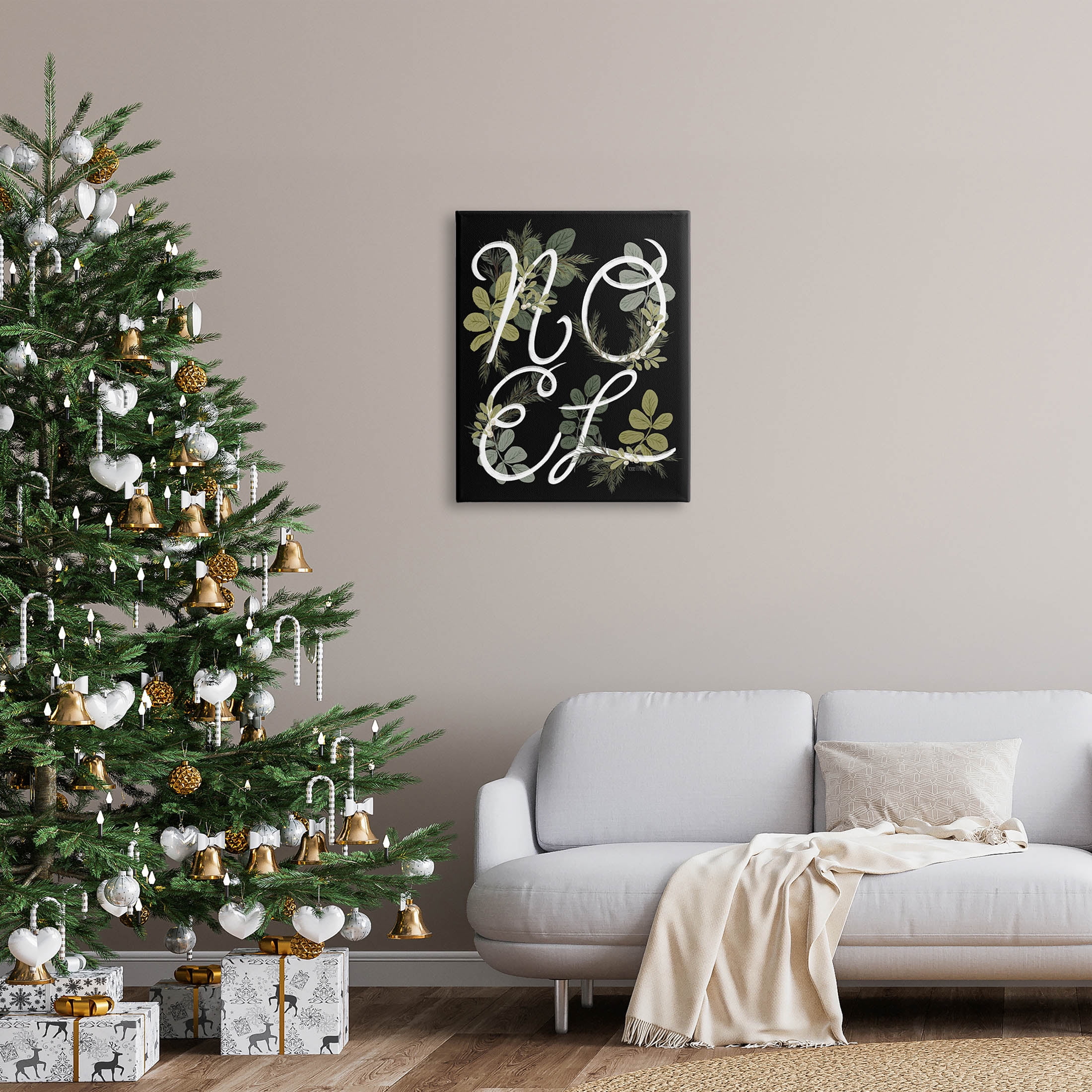 Noel Intertwined Botanical Leaves Holiday Graphic Art Gallery Wrapped Canvas Print Wall Art