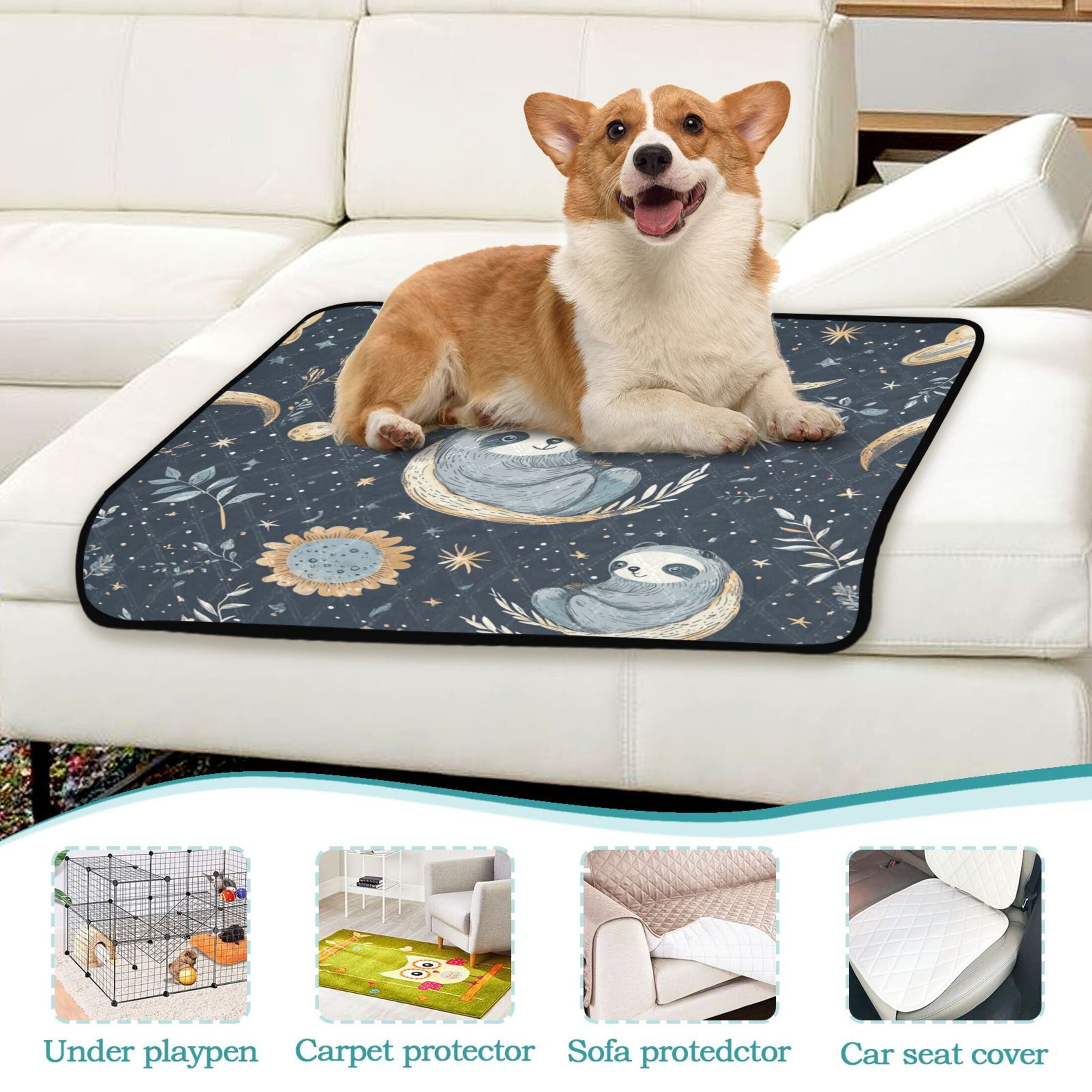 Qxltty Illustration Of Cute Sloth in Space Cat litter Pads Pet Set of 3 Diaper Mats Center Anti-leakage Layer Absorbent Soft and Comfortable