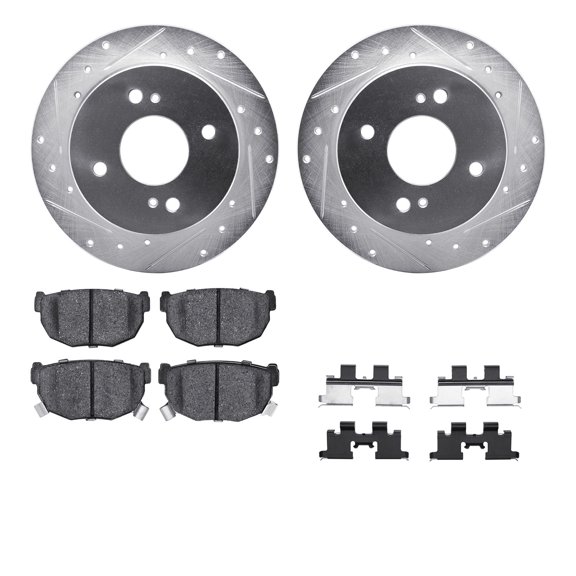 Dynamic Friction Company Rear Brake Rotors-Drilled and Slotted-Silver with 5000 Advanced Brake Pads includes Hardware 7512-67011