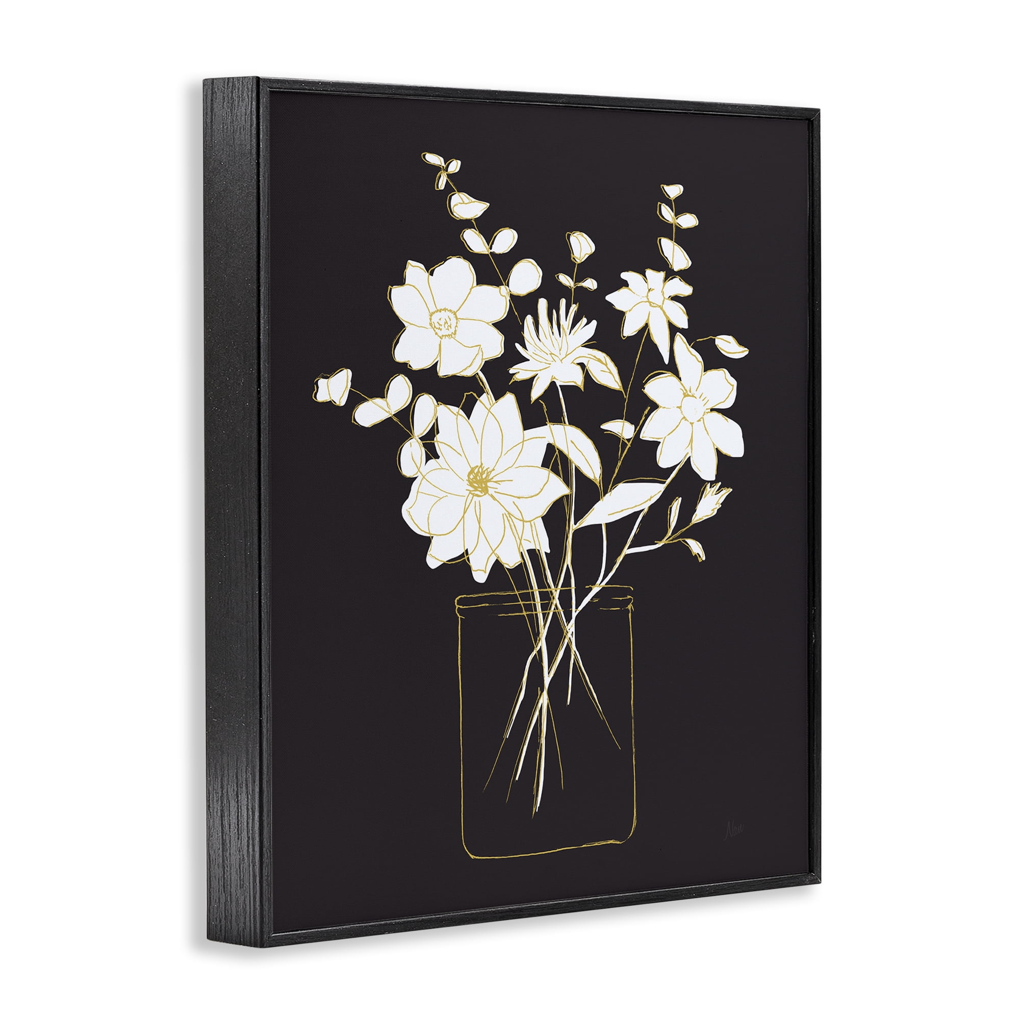Stupell Industries Classy Jar of Flowers Botanical & Floral Painting Black Framed Art Print Wall Art, 16 x 20