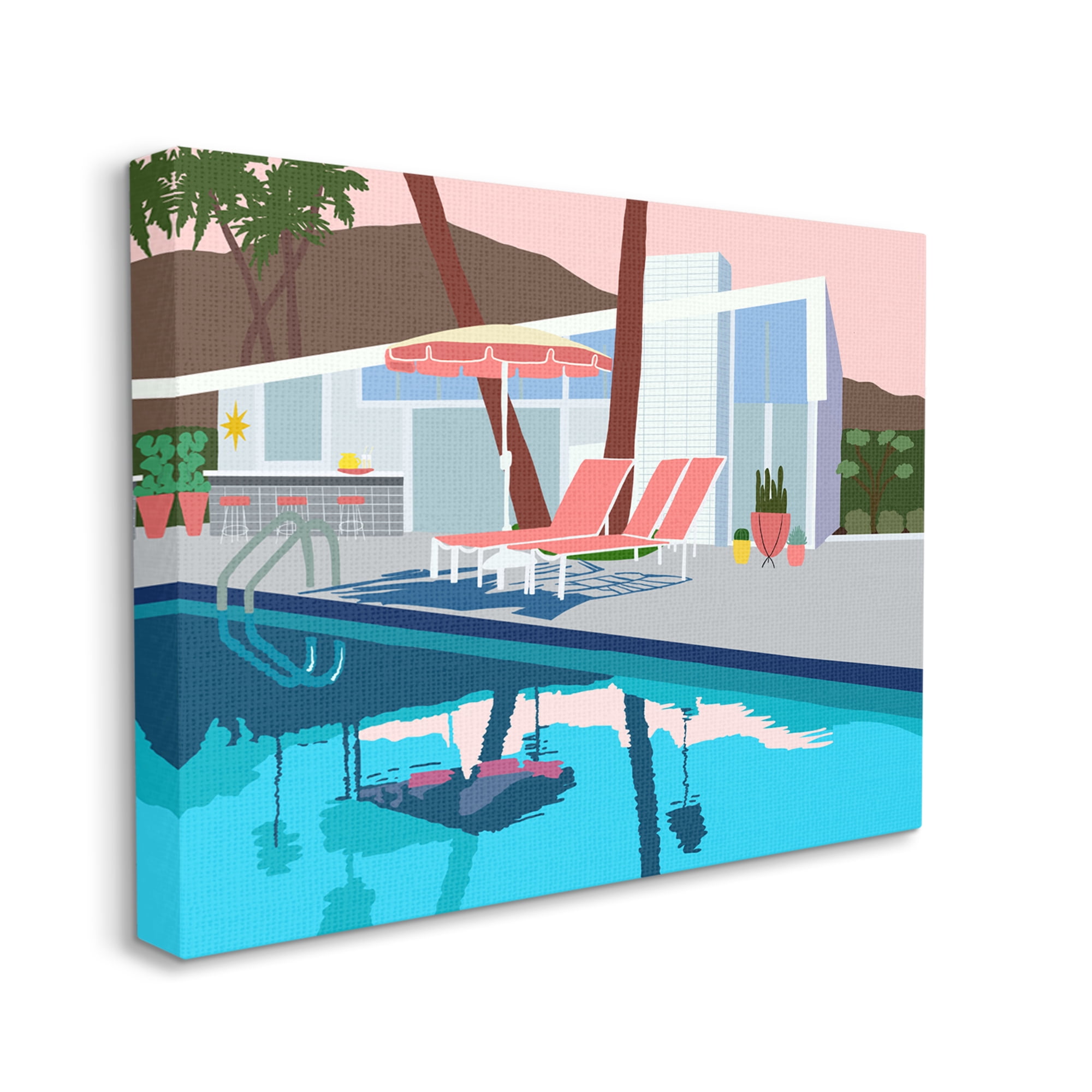 Stupell Industries Modern Tropical Vacation Home Poolside Lounge Chairs Canvas Wall Art, 40 x 30, Design by Jen Bucheli