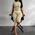thumbnail image 2 of Comdrip Women's Striped Two Piece Loungewear Set Cropped Top And High Waist Leggings Casual Outfit Yellow S, 2 of 4