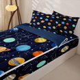 thumbnail image 3 of Manfei Cartoon Planets Zipper Queen Comforter Set with Fitted Sheet and 2 Pillowcases,Sprinkle Print Zipper Bedding Set,Dark Blue,Navy Blue Reversible,4pcs, 3 of 8