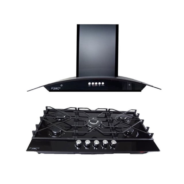 Combo campana purificadora + parrilla 5 quemadores en cristal negro 90 cm PIZARRO