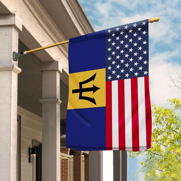 American Barbados Flag Barbadian Friendship U.S.A Memorial Day Patriotic For House Flag, Double-Sided Decorative Outdoor Flag, Polyester Yard Flag 29.5 x 39.5 in