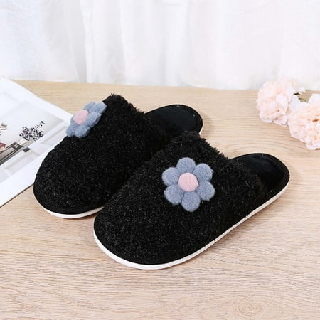 

Womens Plush Warm Slippers Cartoon Flower Home Shoes Autumn And Winter Indoor Cotton Slipper