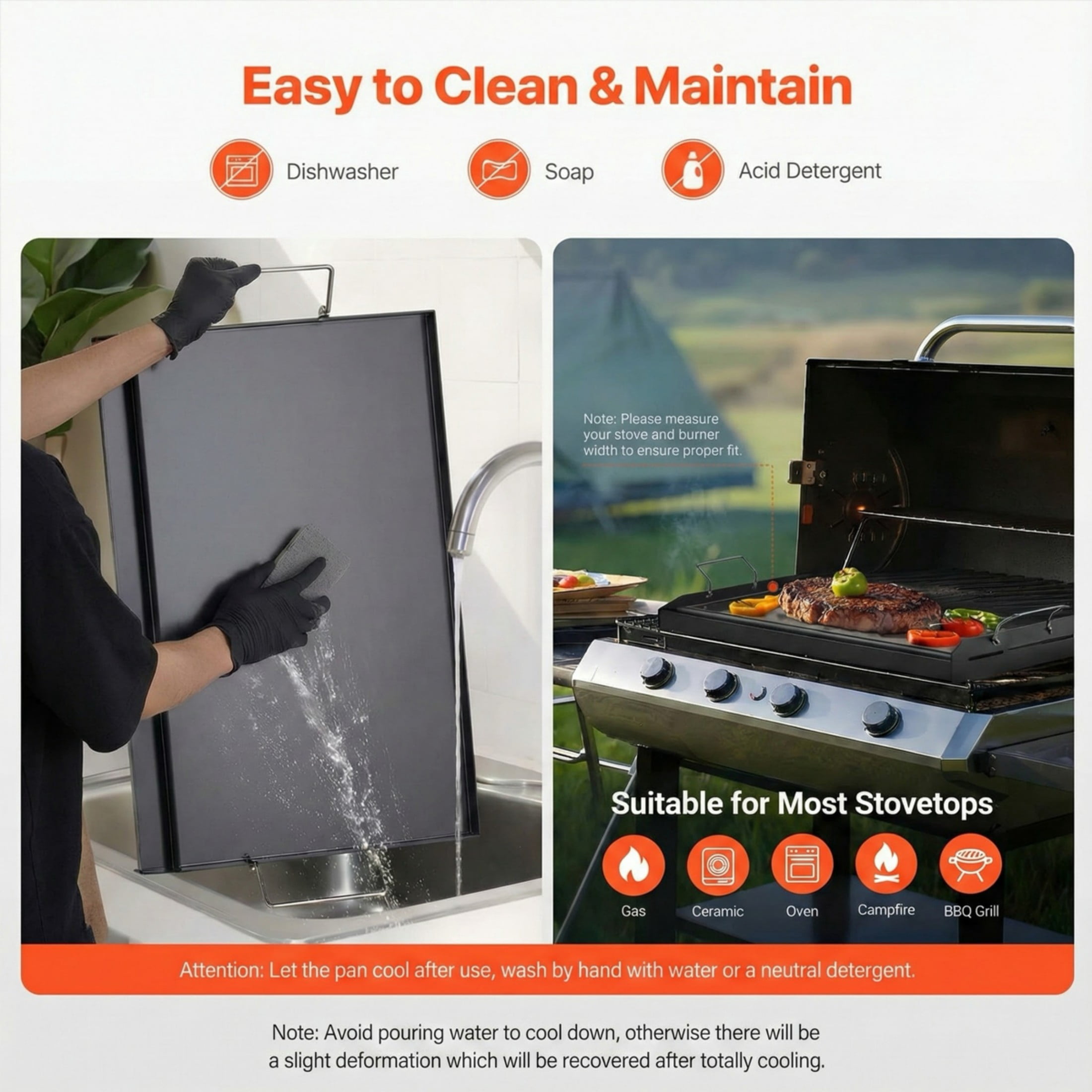 Carbon Steel Griddle 24x16 in, Universal Fit for Gas Grills, Portable with Handle for Camping, Tailgating & Teppanyaki