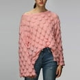 thumbnail image 4 of Baberdicy Sweaters for Women, Women's Solid Color Hollow Loose Knitted Sweater Round Neck Pullover Thin Bell Sleeve Pullover Sweater Womens Sweaters Pink, 4 of 8