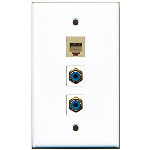 RiteAV - 2 Port RCA Blue and 1 Port Phone RJ11 RJ12 Beige Wall Plate