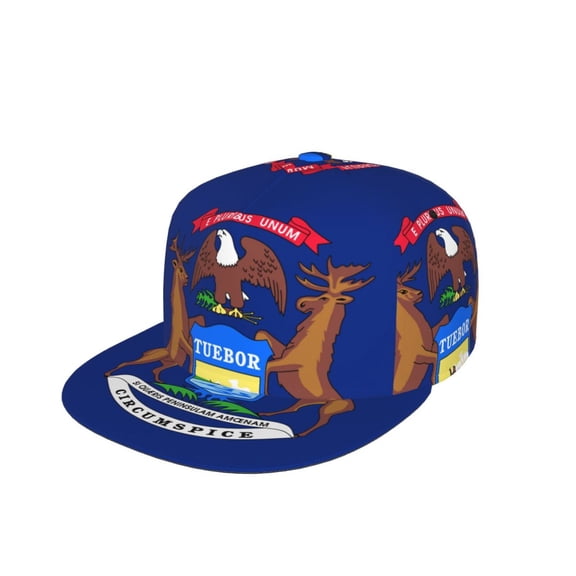 Michigan Flag Flat Brim Trucker Cap Adjustable Snapback Hat For Men Women