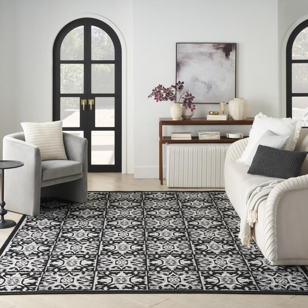 Nourison Aloha Indoor/Outdoor Black White 6' x 9' Area Rug, (6x9)