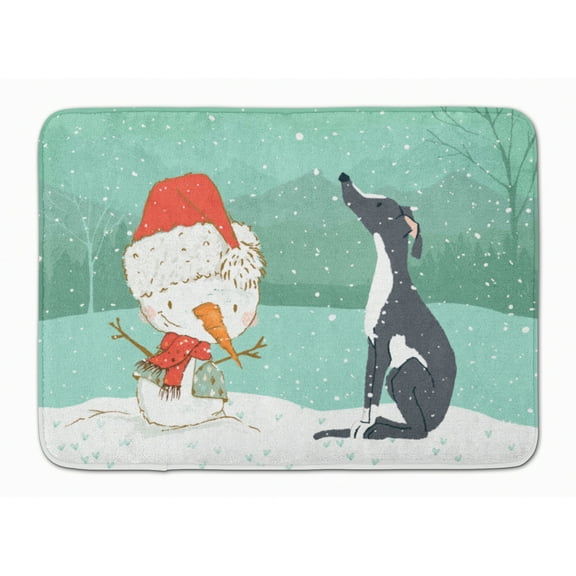 Black Greyhound Snowman Christmas Machine Washable Memory Foam Mat