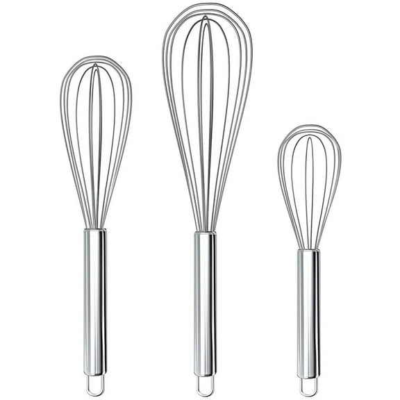 Apehuyuan 3 Pack Whisk Egg Stainless Steel Set 8"10"12" for Cooking Kitchen Strong Handles Balloon Wire Egg Beater for Stirring, Blending and Beating(Oval)