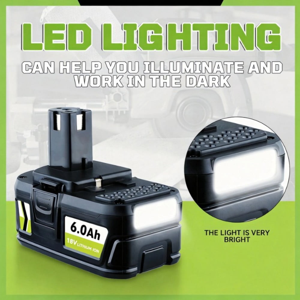 2Pack P108 18V 6.0Ah Lithium Battery Replacement for Ryobi 18V Battery P104 P108 P102 P103 P105 P107 P109 P122 BPL-1815 with LED Indicator Compatible with Ryobi 18V Cordless Power Tools