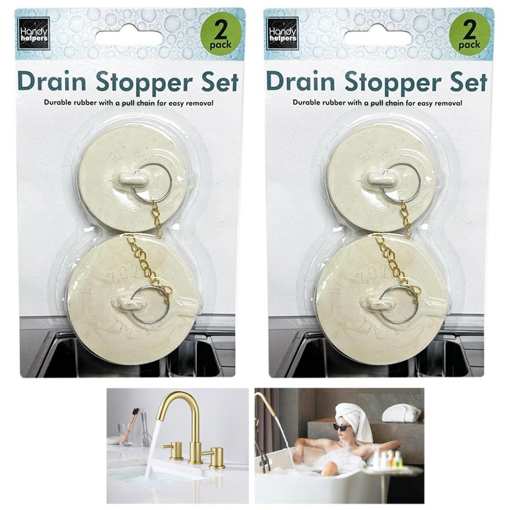 4 Pc Rubber Drain Stoppers Chain Bathtub Tub Sink Kitchen Small Large Fit Most