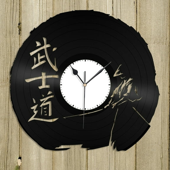 Amblelife Samurai Bushido Vinyl Wall Clock Souvenir Gift for Friends Home Room Decoration Vintage Design Office Bar Room Home Decor