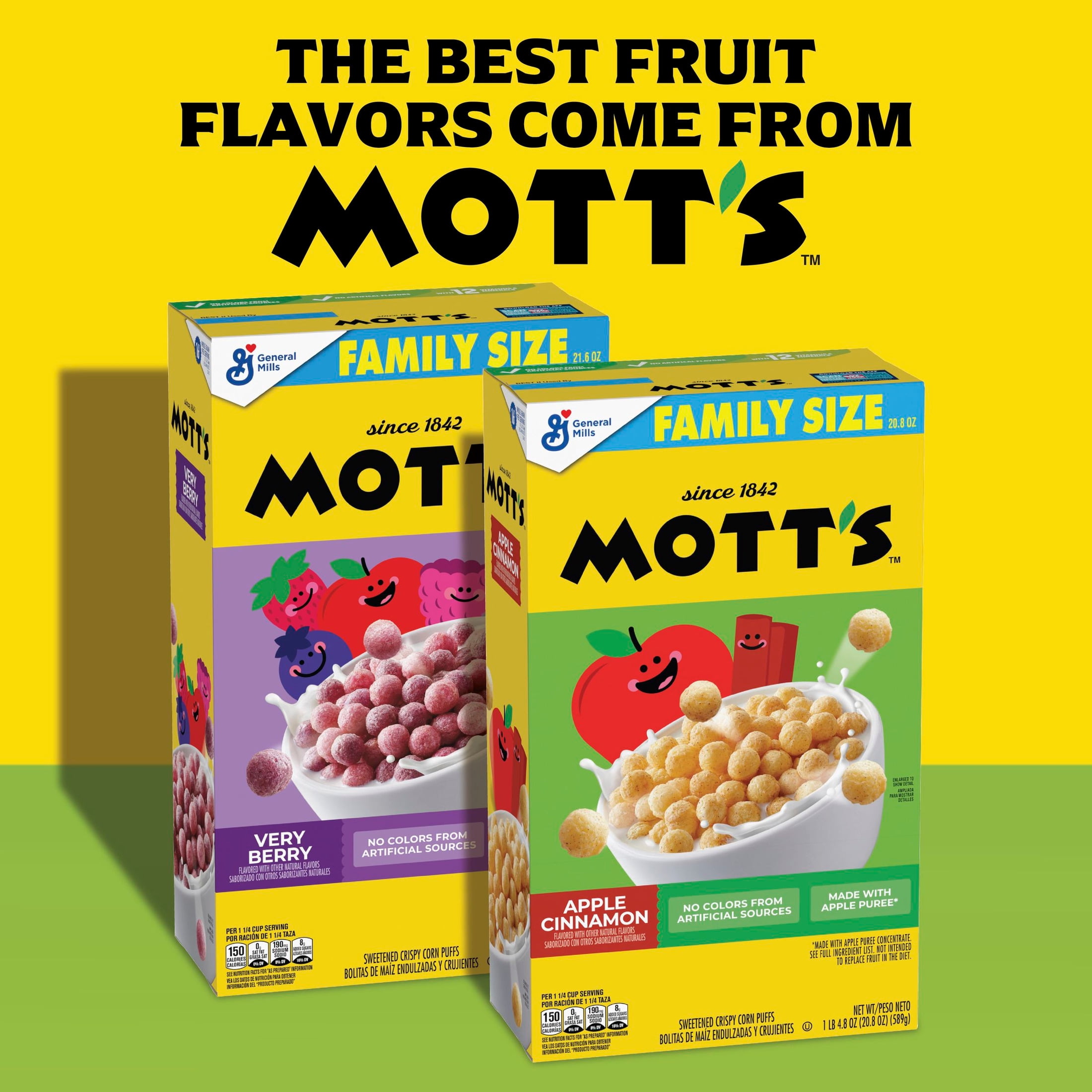 (3 pack) Mott's Apple Cinnamon Cereal, Made with Apple Puree, Whole Grain, Family Size, 20.8 oz