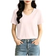 thumbnail image 2 of Vivianyo HD Women's V-Neck Short Sleeve Basic T Shirt, Casual Soft Loose Fit Daily Summer Tee Top, Women's Pink, Sizes S-2XL, 2 of 6
