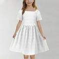 thumbnail image 4 of BRGZLK Girls Summer Dress Trendy Solid Color Ruffle Sleeve Round Neck Tiered A-Line Dress Casual Tie Back Princess Dress White 11-12 years, 4 of 6