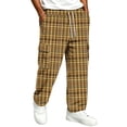 thumbnail image 3 of GrmtClth Plaid Pants for Men Elastic Waist Loose Lounge Checkered Sleepwear with Pockets Yellow 2XL, 3 of 7