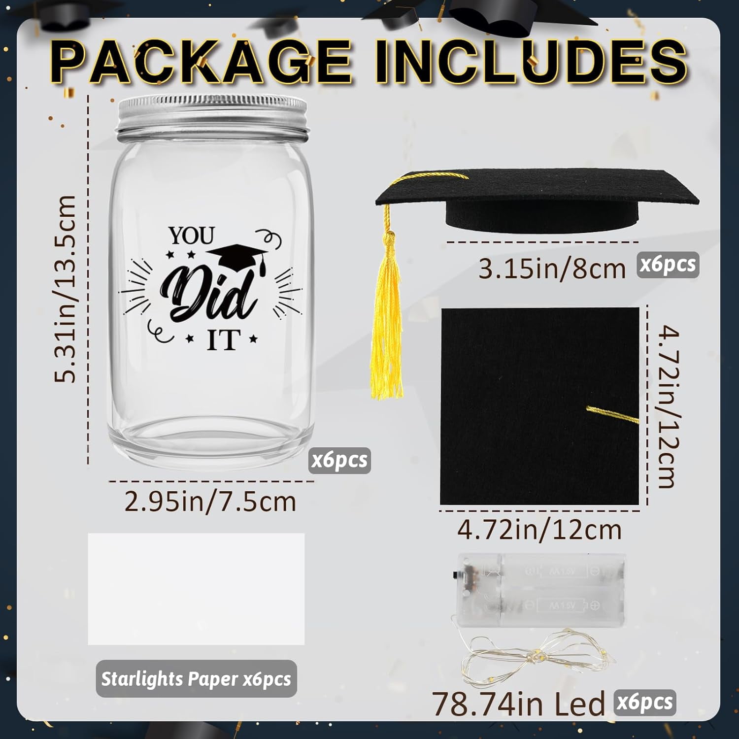 6 Sets 2026 Graduation Centerpieces for Tables, Mason Jar Centerpieces with Graduation Caps, Money Jars for College High School Congrats Grad Party Decor Supplies