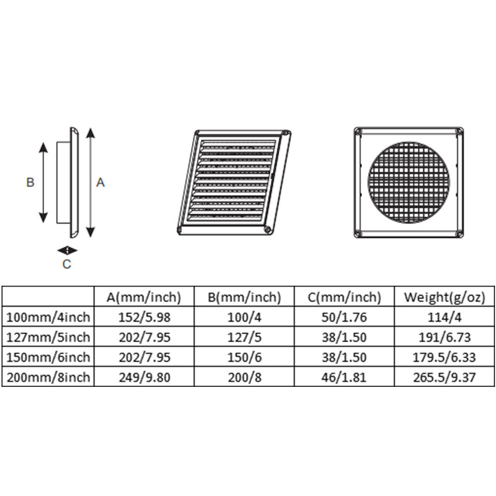 TOP-MAX Wall Exhaust Vent Fan Covers Louvered Exhaust Hood Grille White (200mm/8inch)