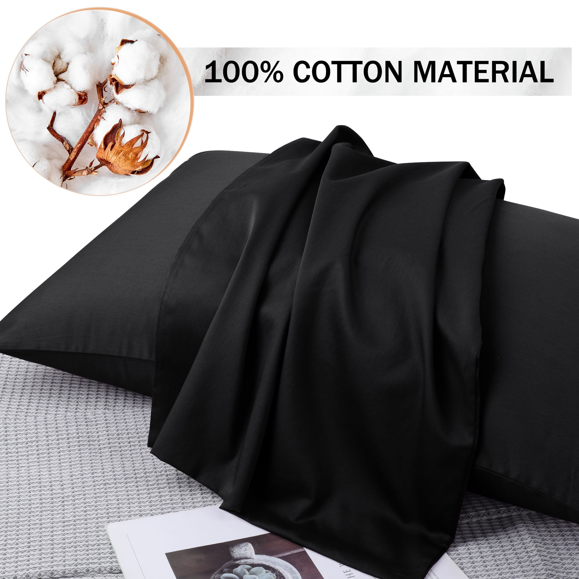 Unique Bargains Breathable Zipper Closure Cotton Pillowcases 2 Pcs Black Queen