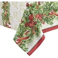 thumbnail image 2 of Christmas Holly Berry Ribbon Garland Traditions Bordered 60 x 144 inch Rectangle Fabric Tablecloth, 2 of 6