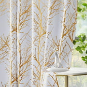 Decoultimatex White-Gold Tree Full Blackout Curtains for Bedroom 84inch Long Foil Branch Window Panels Thermal Insulated Energy Efficient Drapes Grommet Top 1 Pair