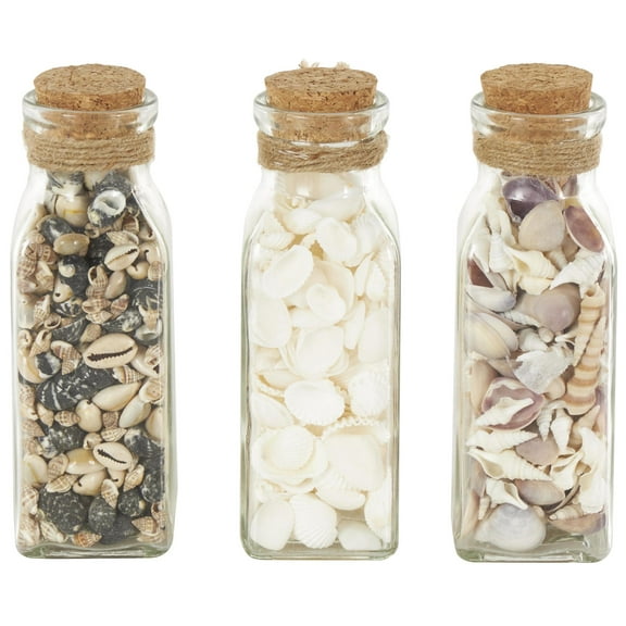 DecMode Clear 3" Glass Orbs & Vase Filler with Seashells and Jute Rope Accents (3 Count)