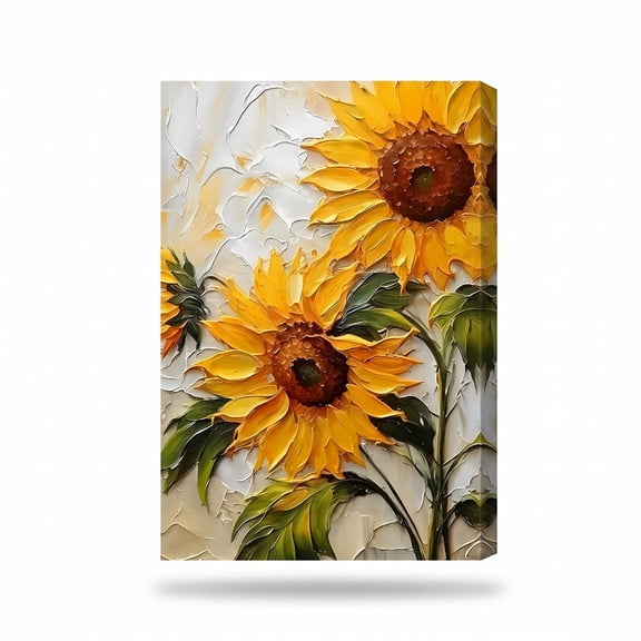 PORMIPONE Sunflower Wall Art, 16x24in Gallery Wrapped Canvas, Textured Floral Painting, Yellow Flower Wall Decor for Kitchen Dining Room Living Room Farmhouse