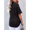 thumbnail image 2 of Top elegante para mujer, cuello en V, tejido gofrado con botones Henley Black, 2 of 6