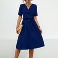 thumbnail image 4 of QIPOPIQ Robe Courte Tunique de Bureau à Manches Courtes avec Ceinture et Col en V pour Femmes en Liquidation, 4 of 8