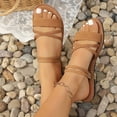 thumbnail image 6 of Fiaer Women's Gladiator Flat Sandals Summer Comfort Round Open Toe on Strap Thong Beach Shoes Brown 9.5, 6 of 9