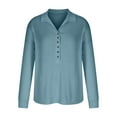 thumbnail image 4 of HAiming Long Sleeve Shirts for Womens Solid Color Lapel V-Neck Button down Tops Summer Casual Loose Work Blouse, 4 of 8