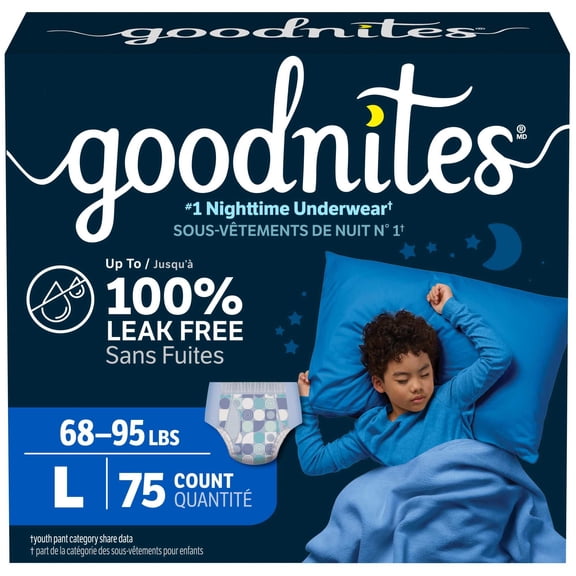 Goodnites Bedwetting Underwear for Boys, L (68-95 lbs), 75 Count