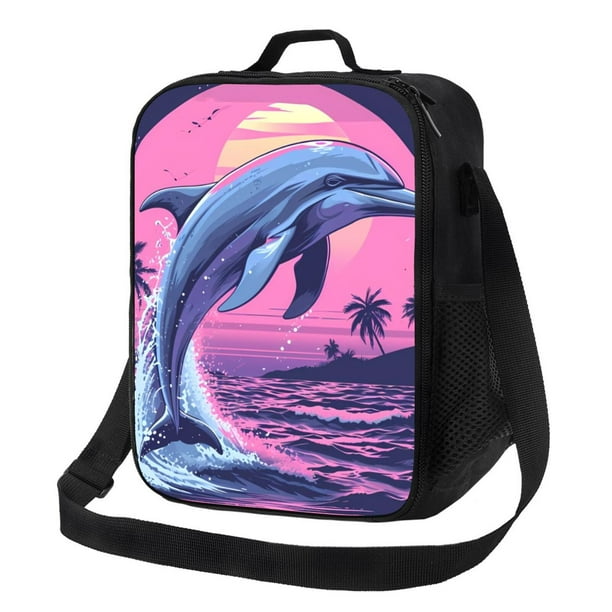 Fotbe Hawaiian Beach Dolphin Lonchera Bolsa de Almuerzo para Hombres y Mujeres, Lonchera de Gran Capacidad, Bolsa de Almuerzo Reutilizable, Bolsa Térmica Aislante