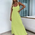 thumbnail image 6 of Women's Spaghetti Strap Maxi Dress Scoop Neck Sleeveless High Split Satin Silk Feel Slip Dress Elegant Summer Beach Vacation Wedding Guest Long Dress, 6 of 6